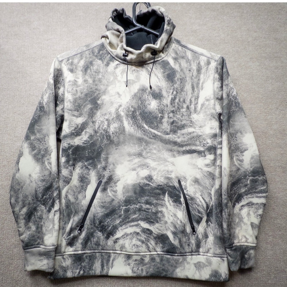 Burton Crown Bonded Hoodie Mens XL Gray Marble Storm Print Dryride Fleece 162200